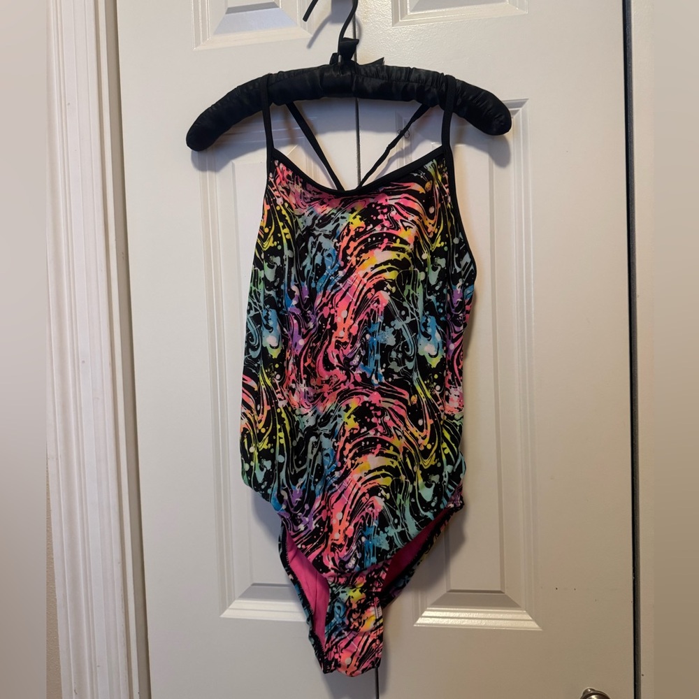 Wonder Nation Girls Swimsuit – Size XXL (18) – Black Colorful Swirl